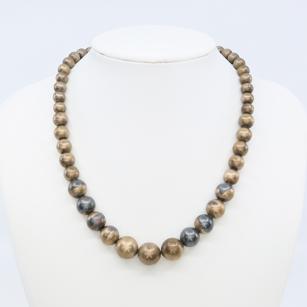 Vintage Navajo Pearl Style Sterling Silver Graduated Bead Necklace 1950s